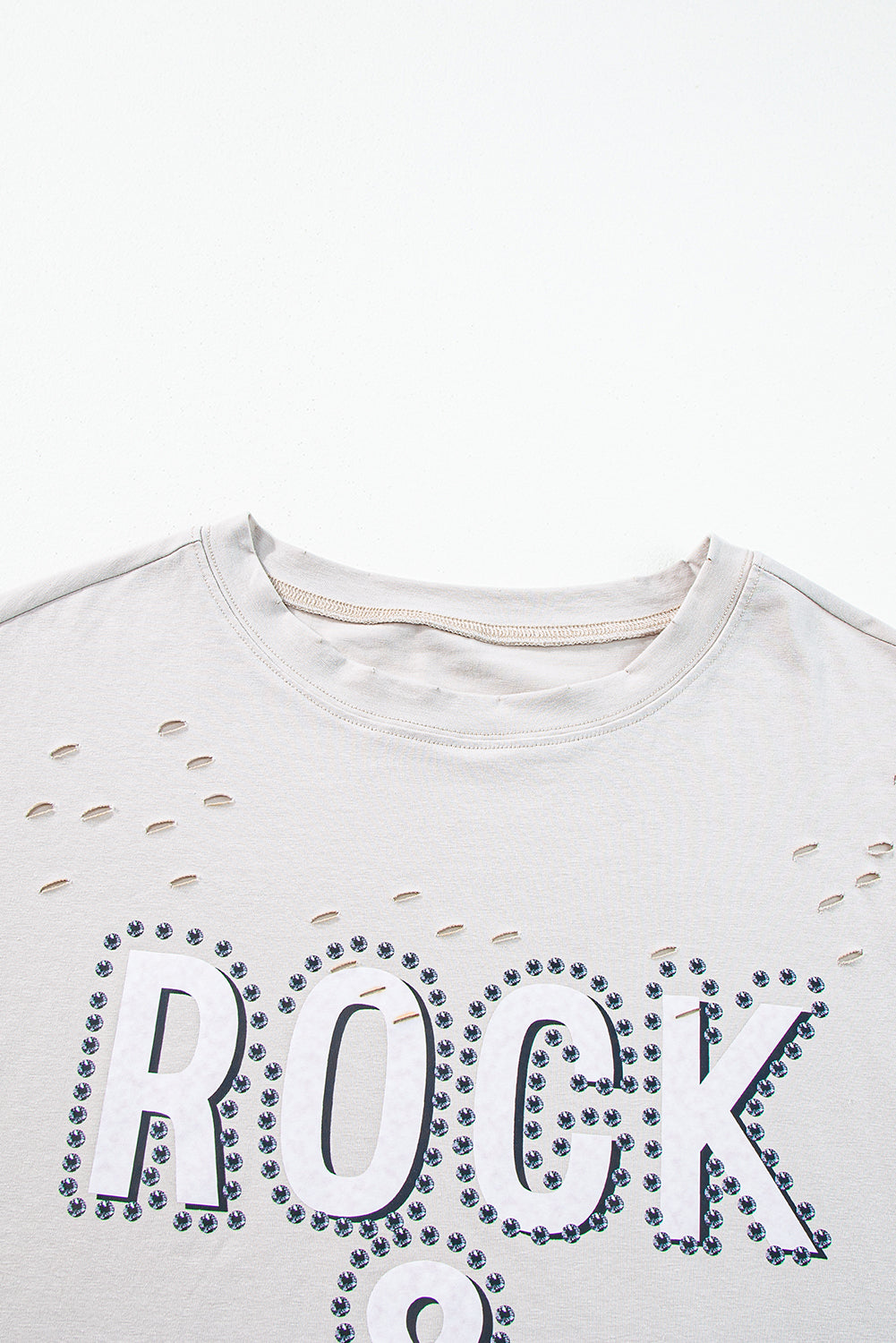 Gray Rock & Roll Graphic Distressed Tee