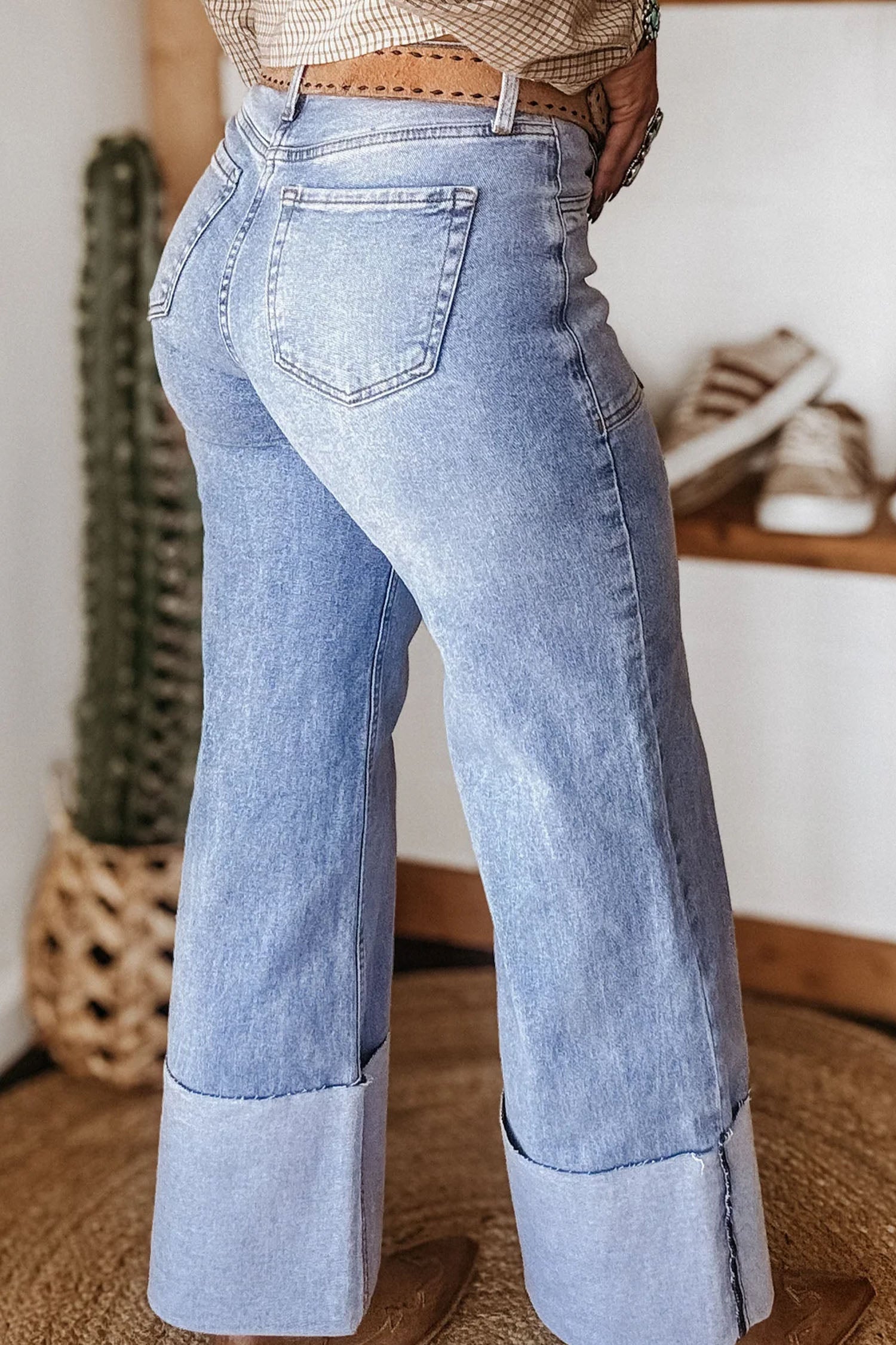 Beau Blue Turn-up Cuffs Loose Jeans