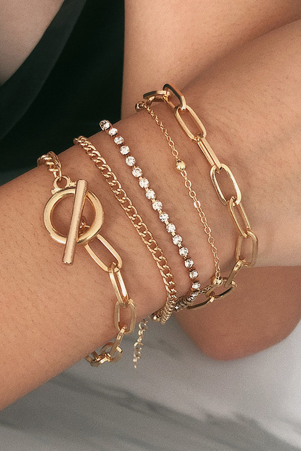 Gold Rhinestone Bracelet Set