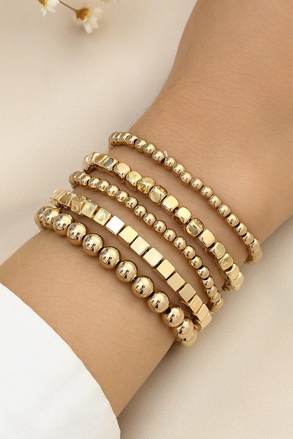 Gold Cube Beaded Bracelet Set