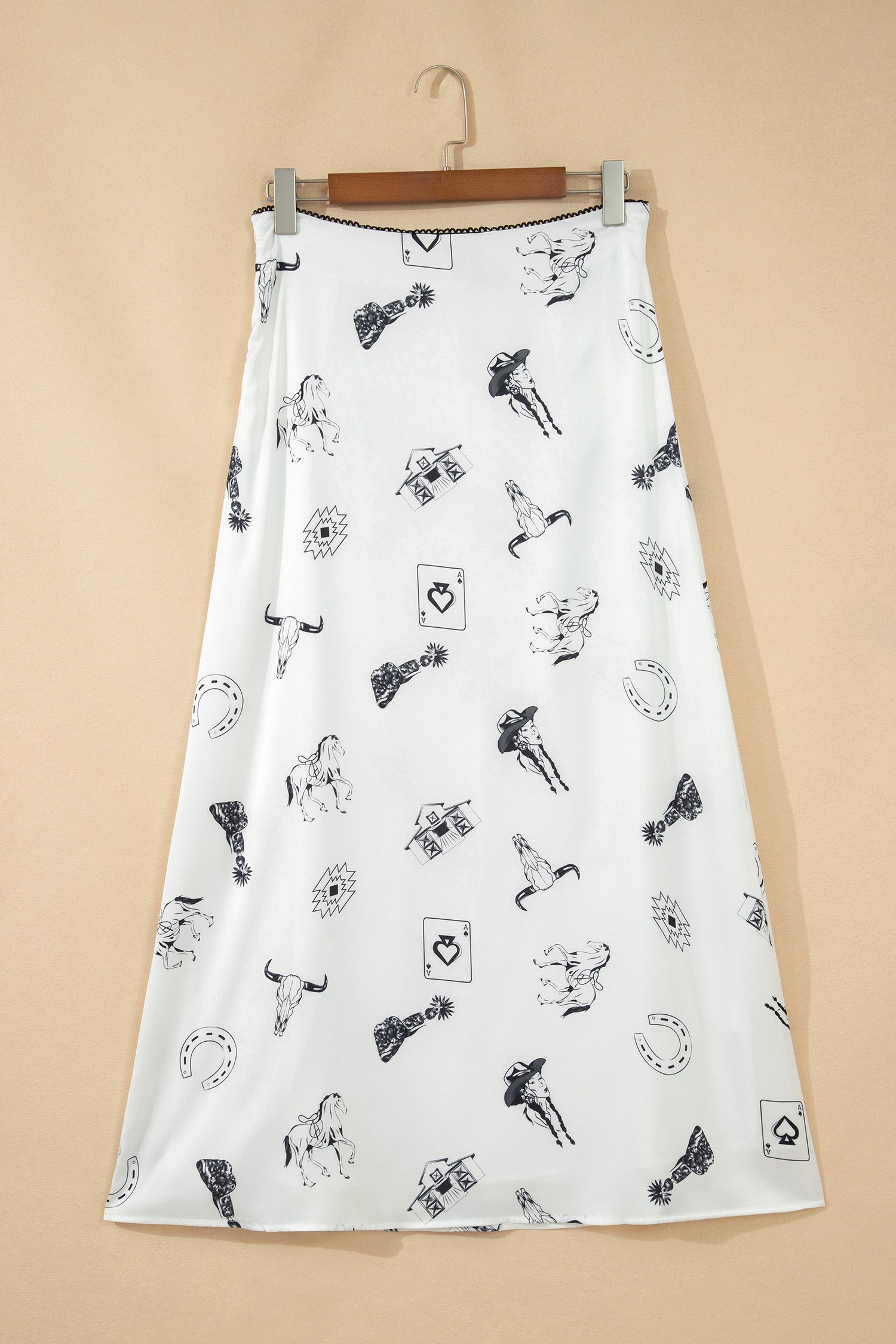 Western Print Satin Long Skirt