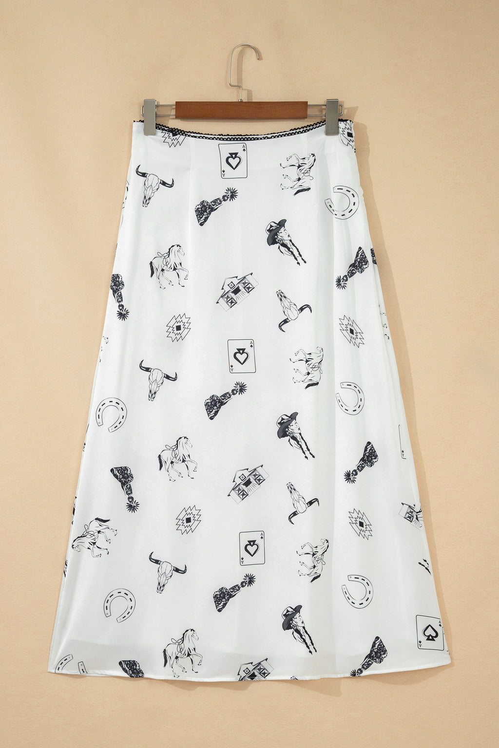 Western Print Satin Long Skirt