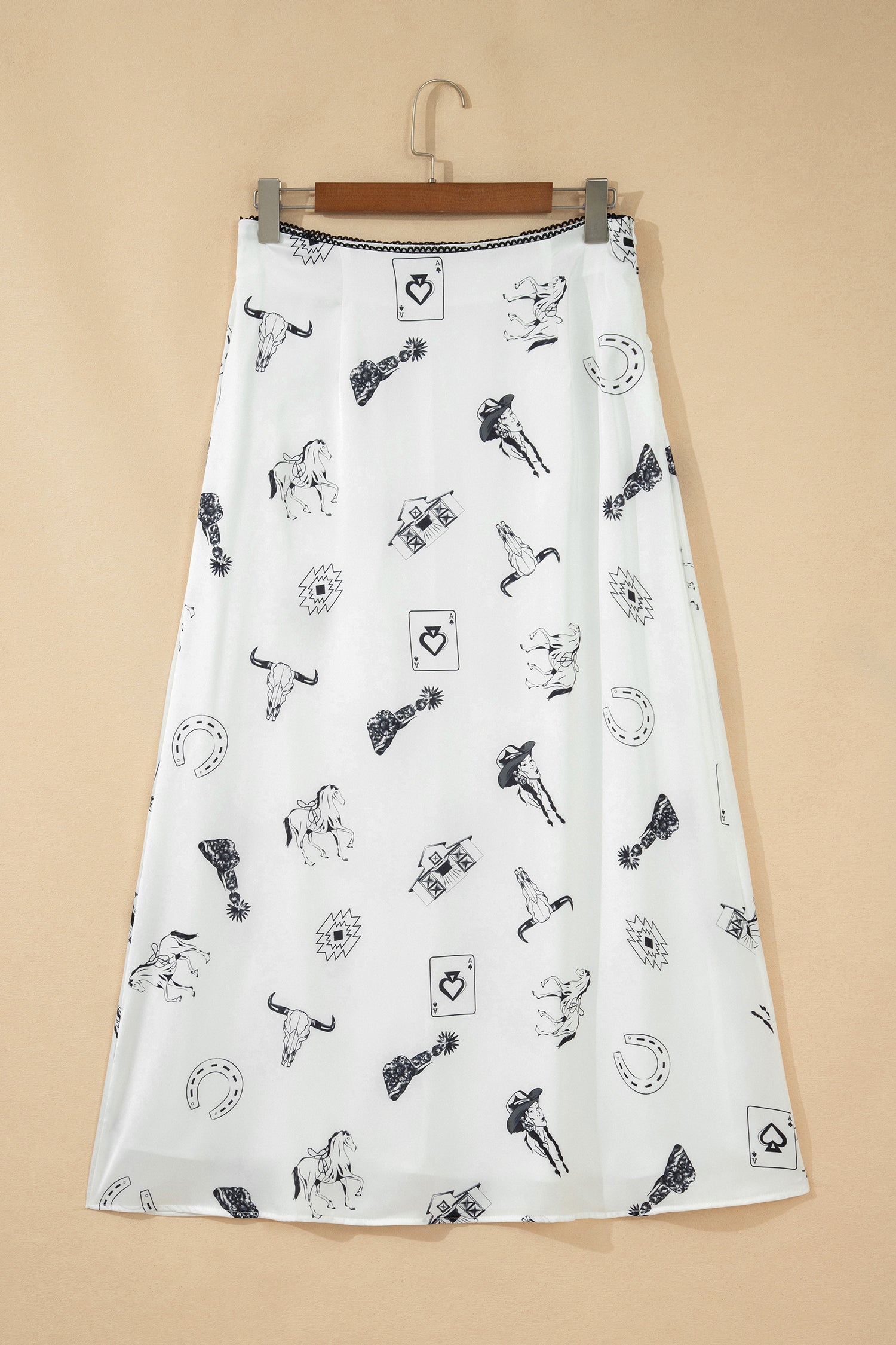 Western Print Satin Long Skirt