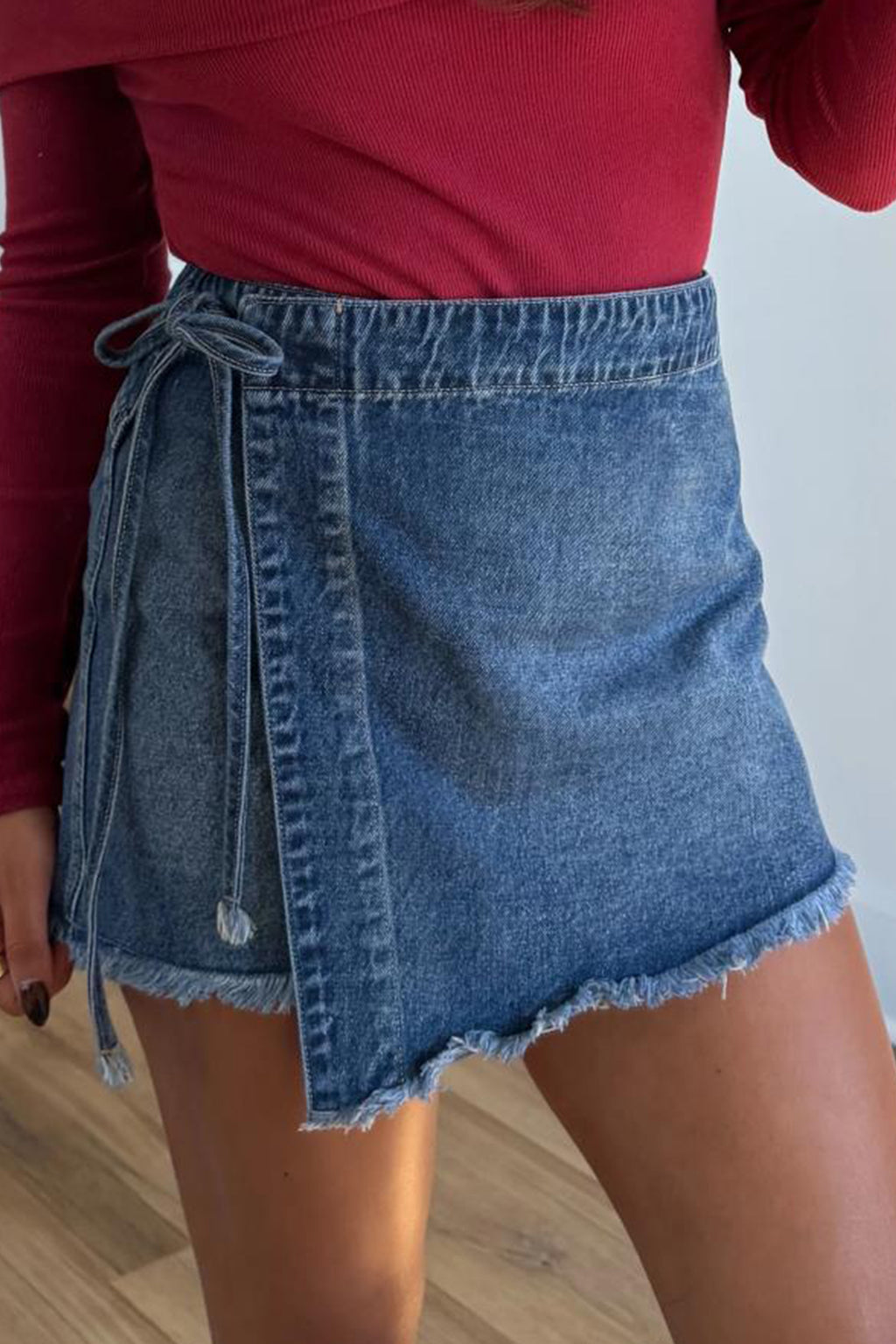 Blue Tied Waist Denim Skort