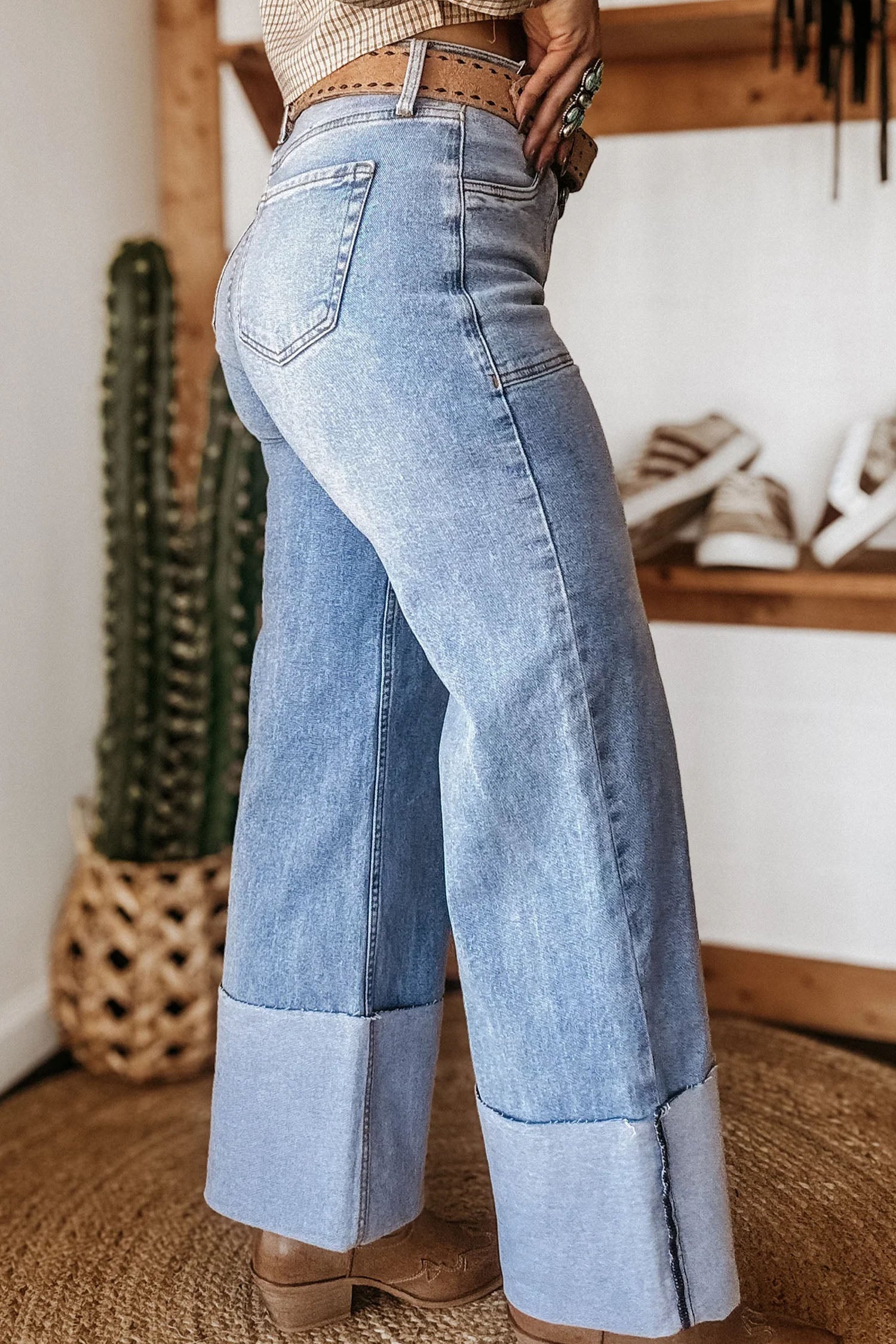 Beau Blue Turn-up Cuffs Loose Jeans