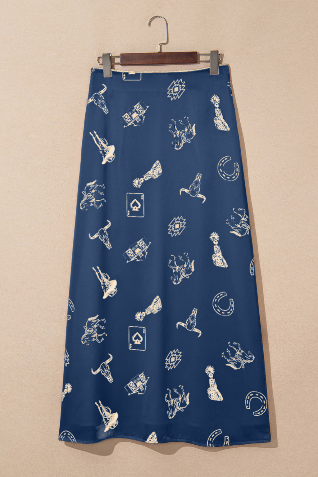Western Print Satin Long Skirt