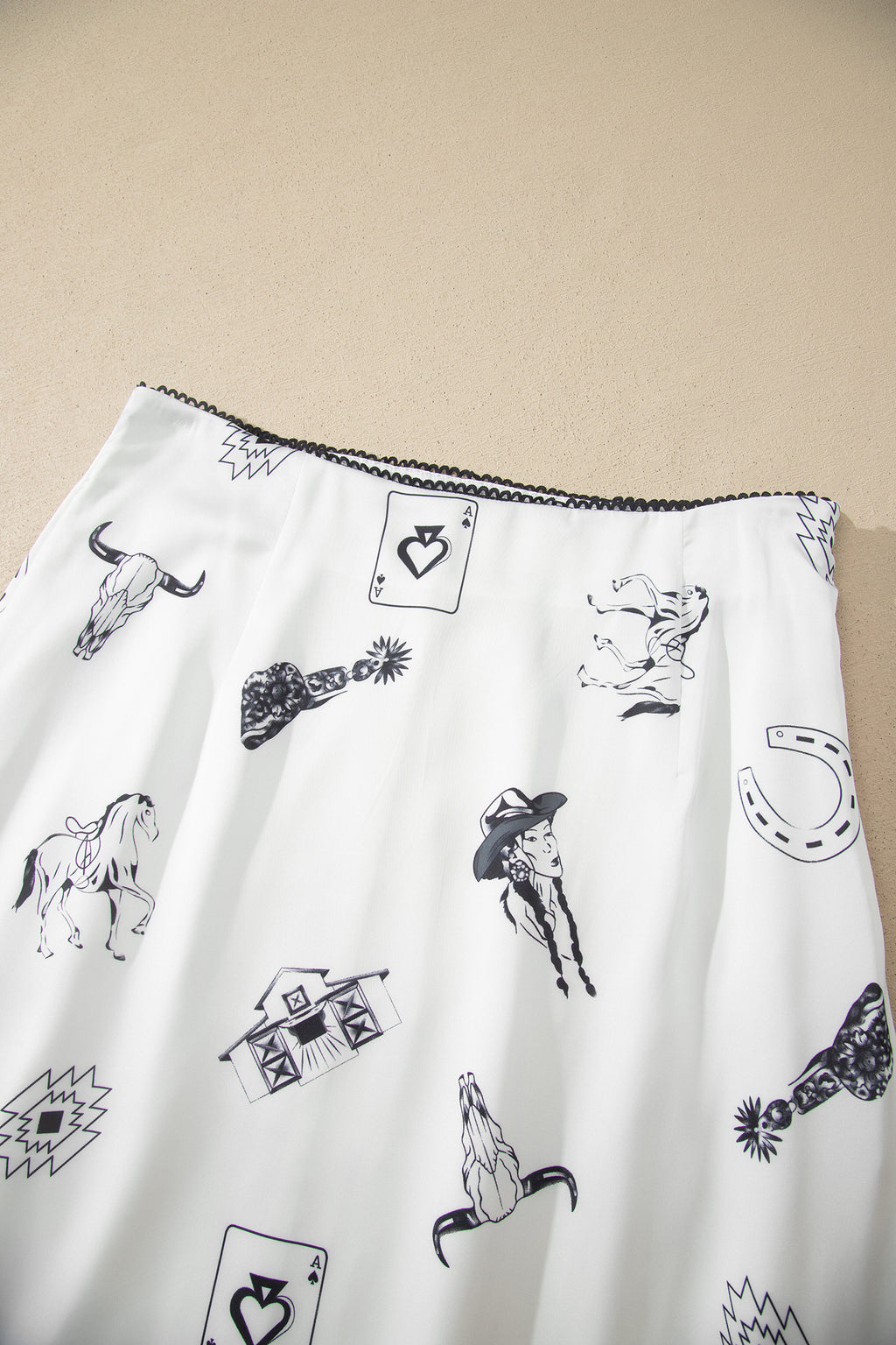 Western Print Satin Long Skirt