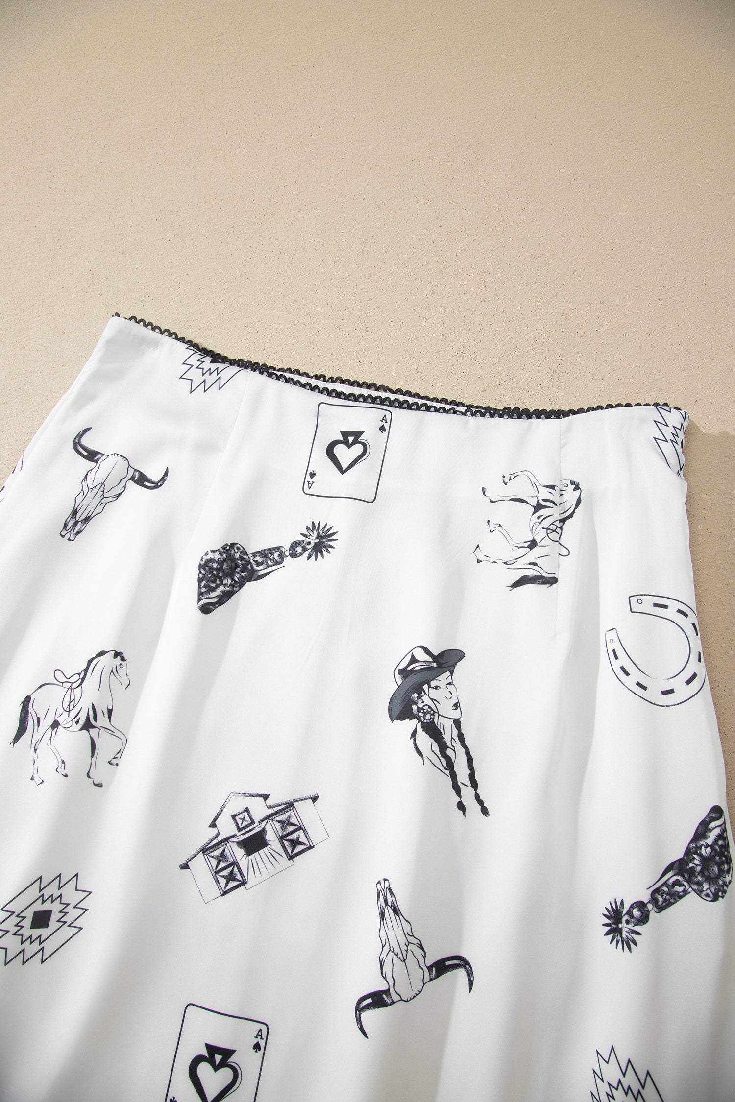 Western Print Satin Long Skirt