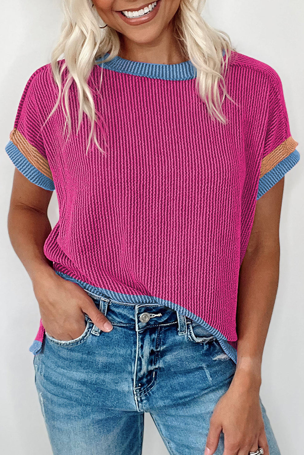 Light Pink Textured T Shirt