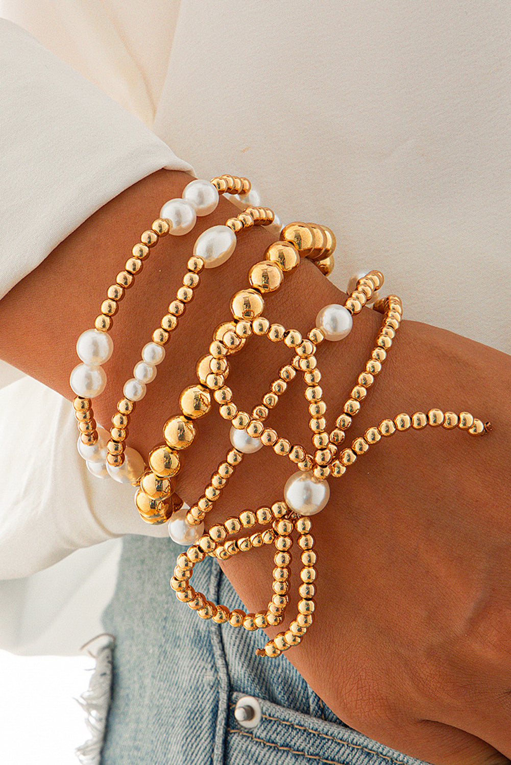 Gold Bow Pearl Bracelet