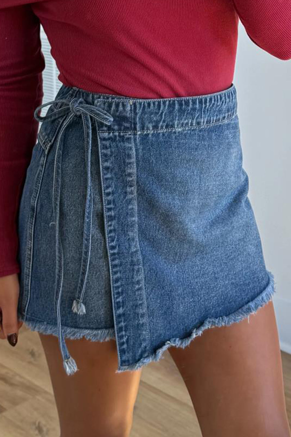 Blue Tied Waist Denim Skort
