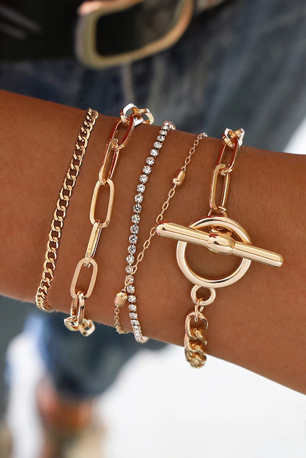 Gold Rhinestone Bracelet Set