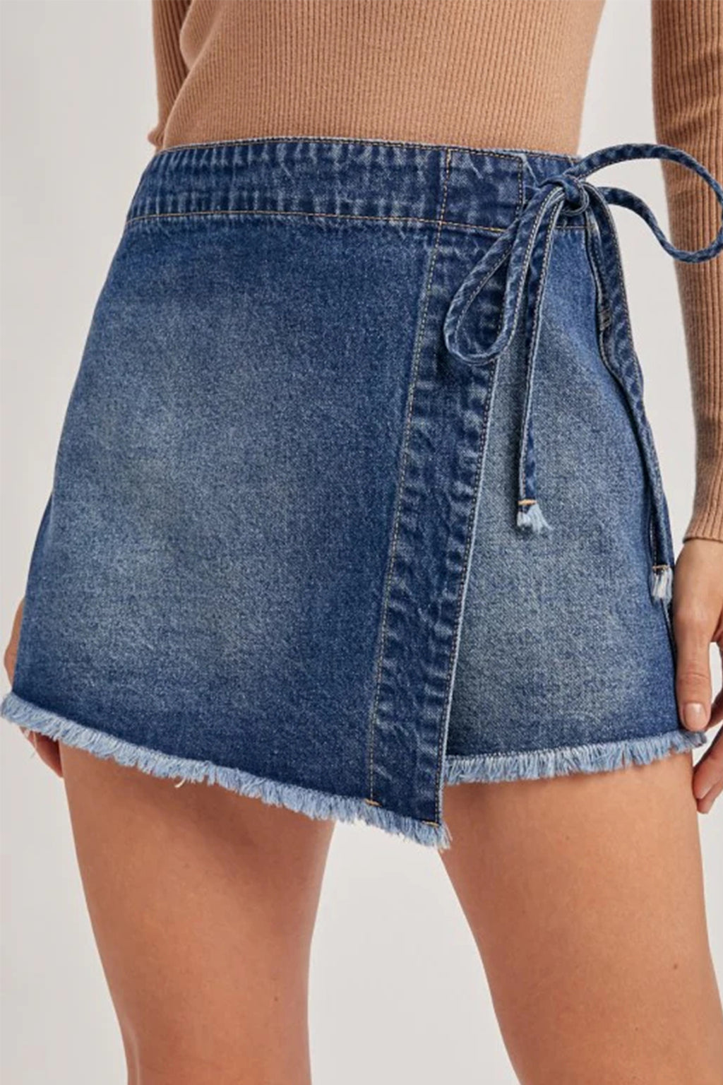 Blue Tied Waist Denim Skort