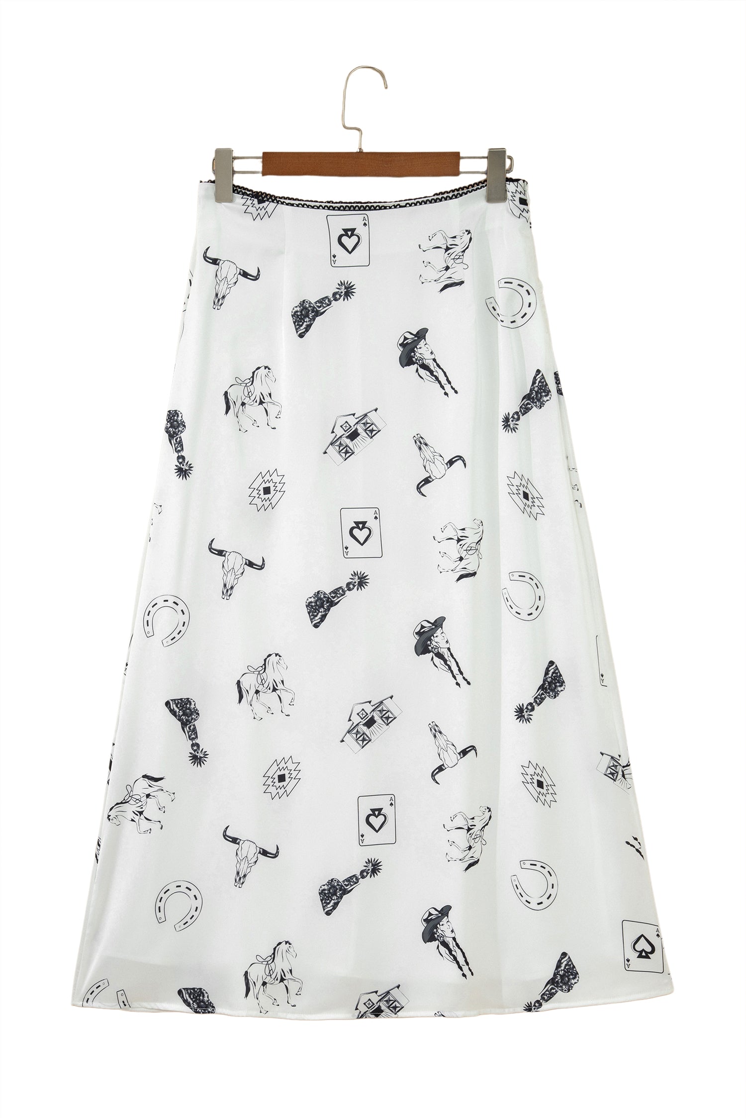 Western Print Satin Long Skirt