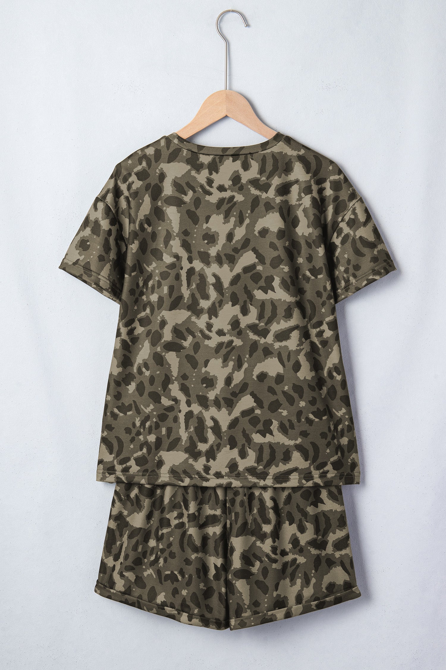 Leopard Print Crew Neck Short Set