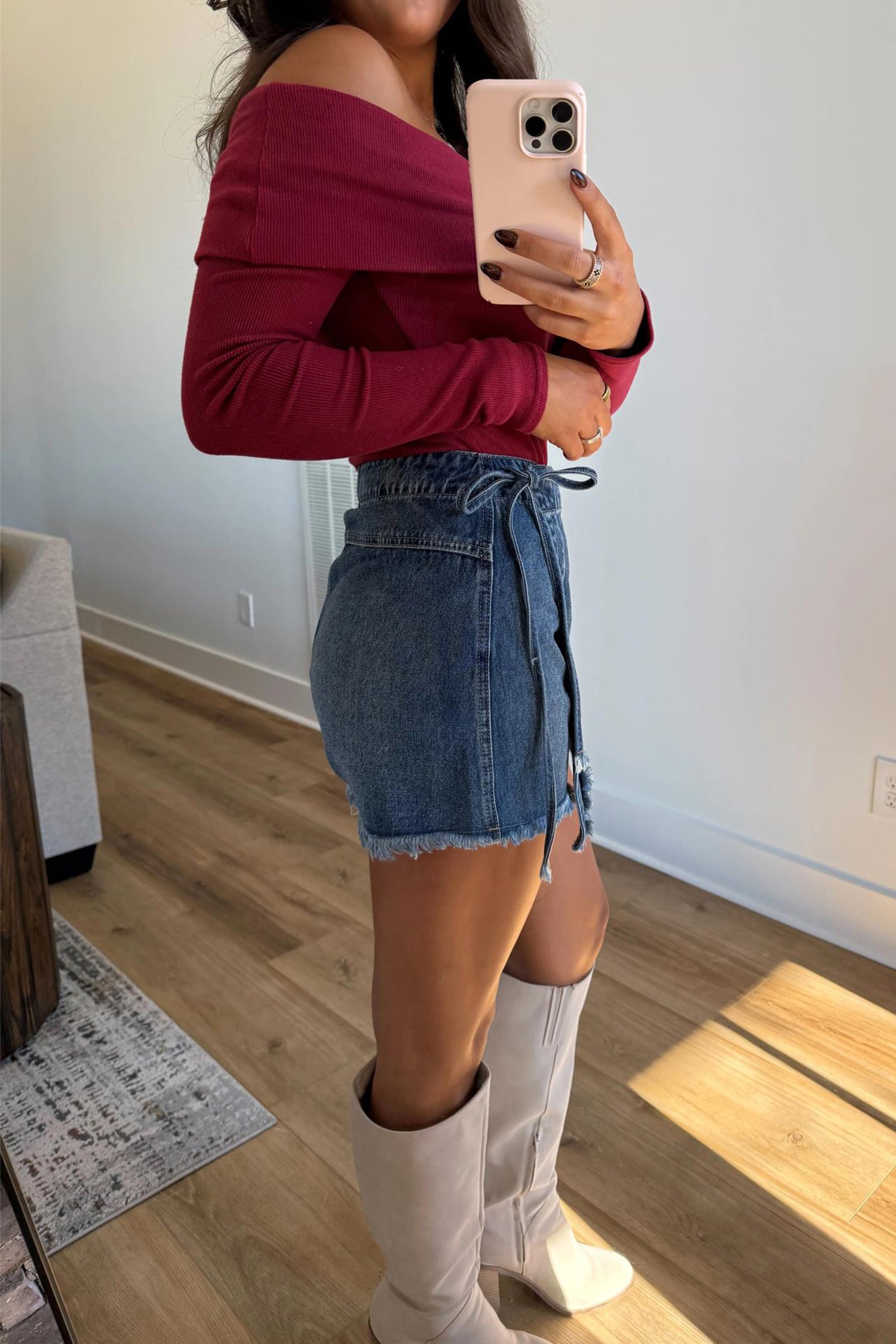 Blue Tied Waist Denim Skort