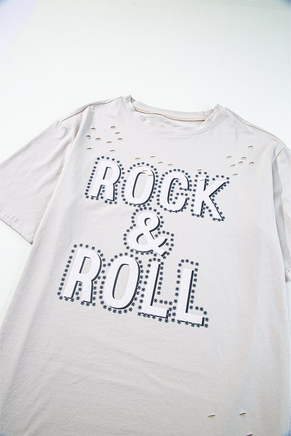 Gray Rock & Roll Graphic Distressed Tee