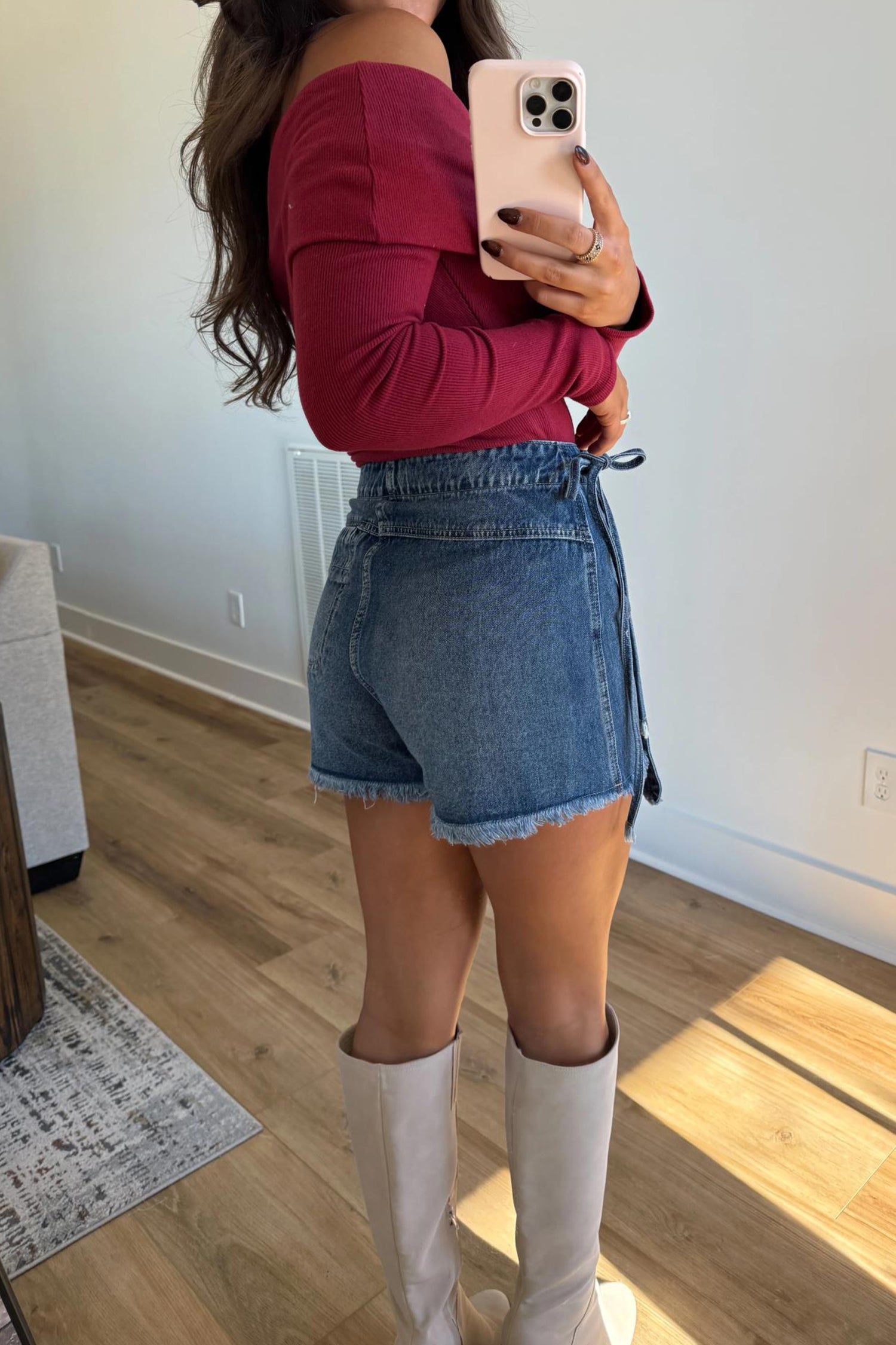 Blue Tied Waist Denim Skort