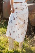 Western Print Satin Long Skirt