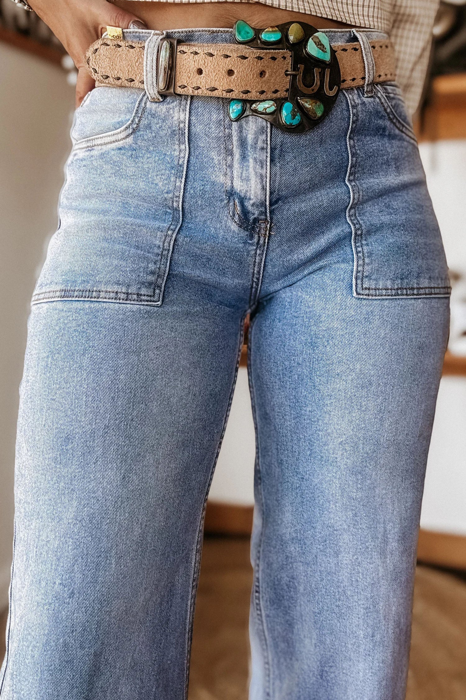 Beau Blue Turn-up Cuffs Loose Jeans