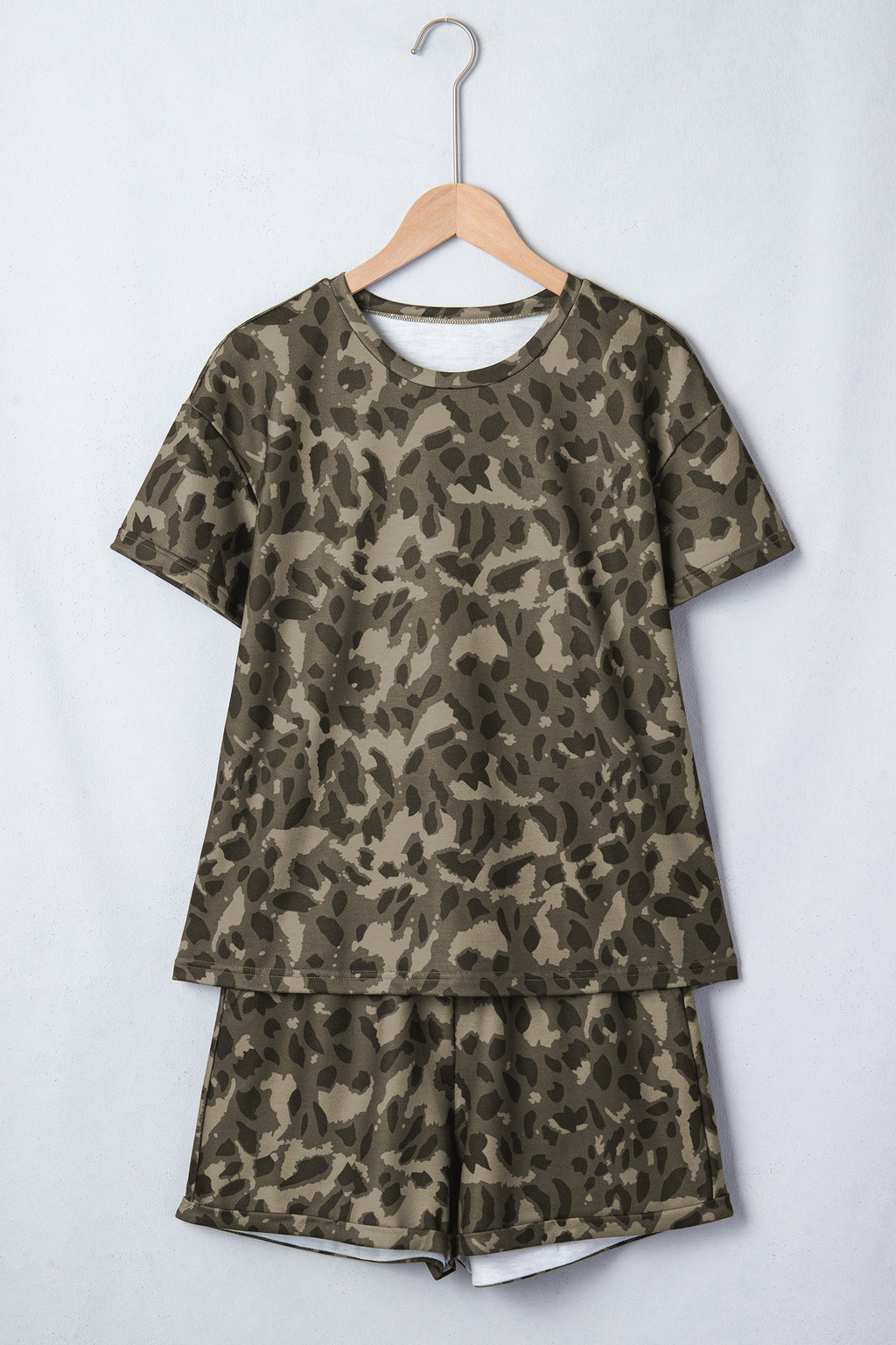 Leopard Print Crew Neck Short Set
