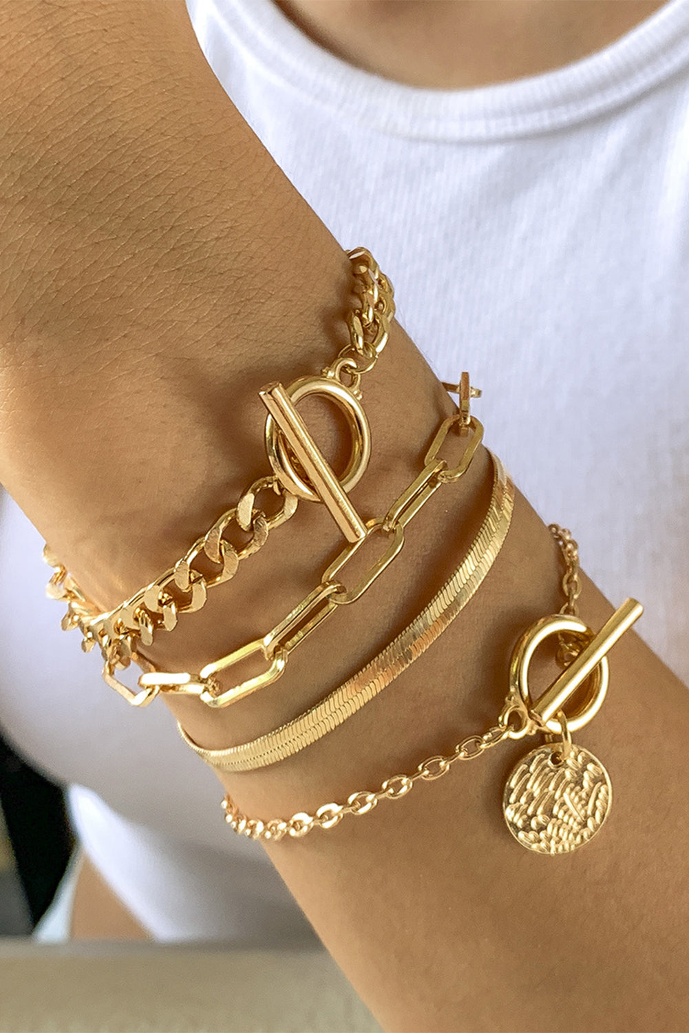Gold Rhinestone Bracelet Set