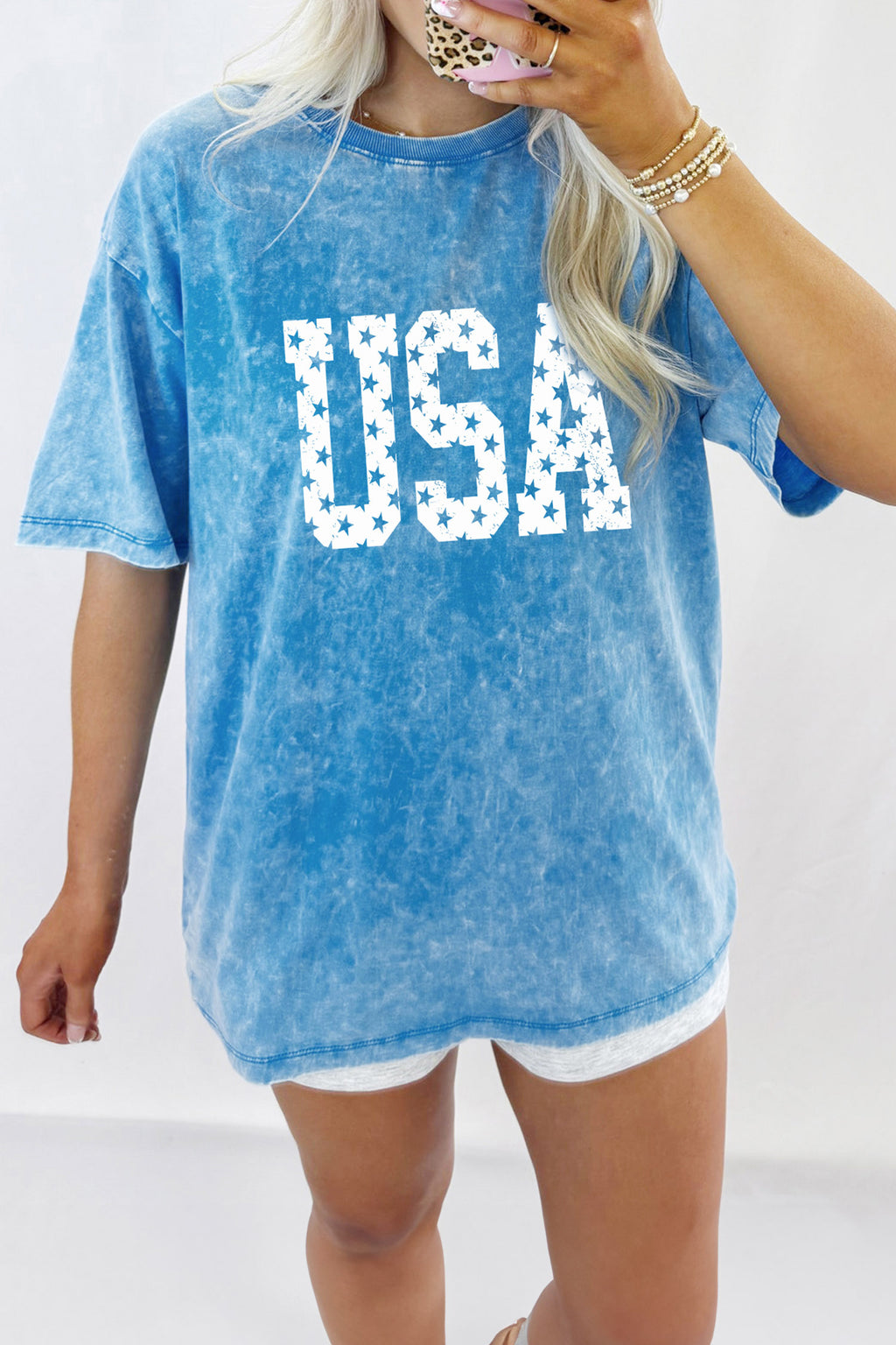Blue USA Star Print T-shirt