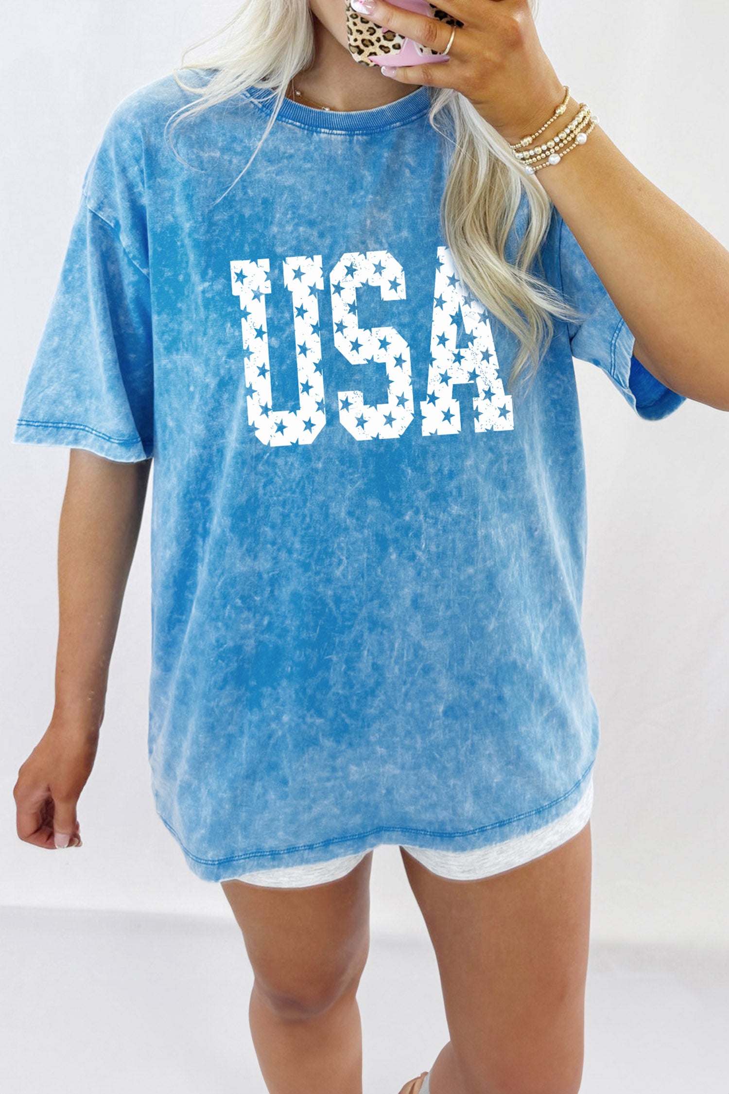Blue USA Star Print T-shirt