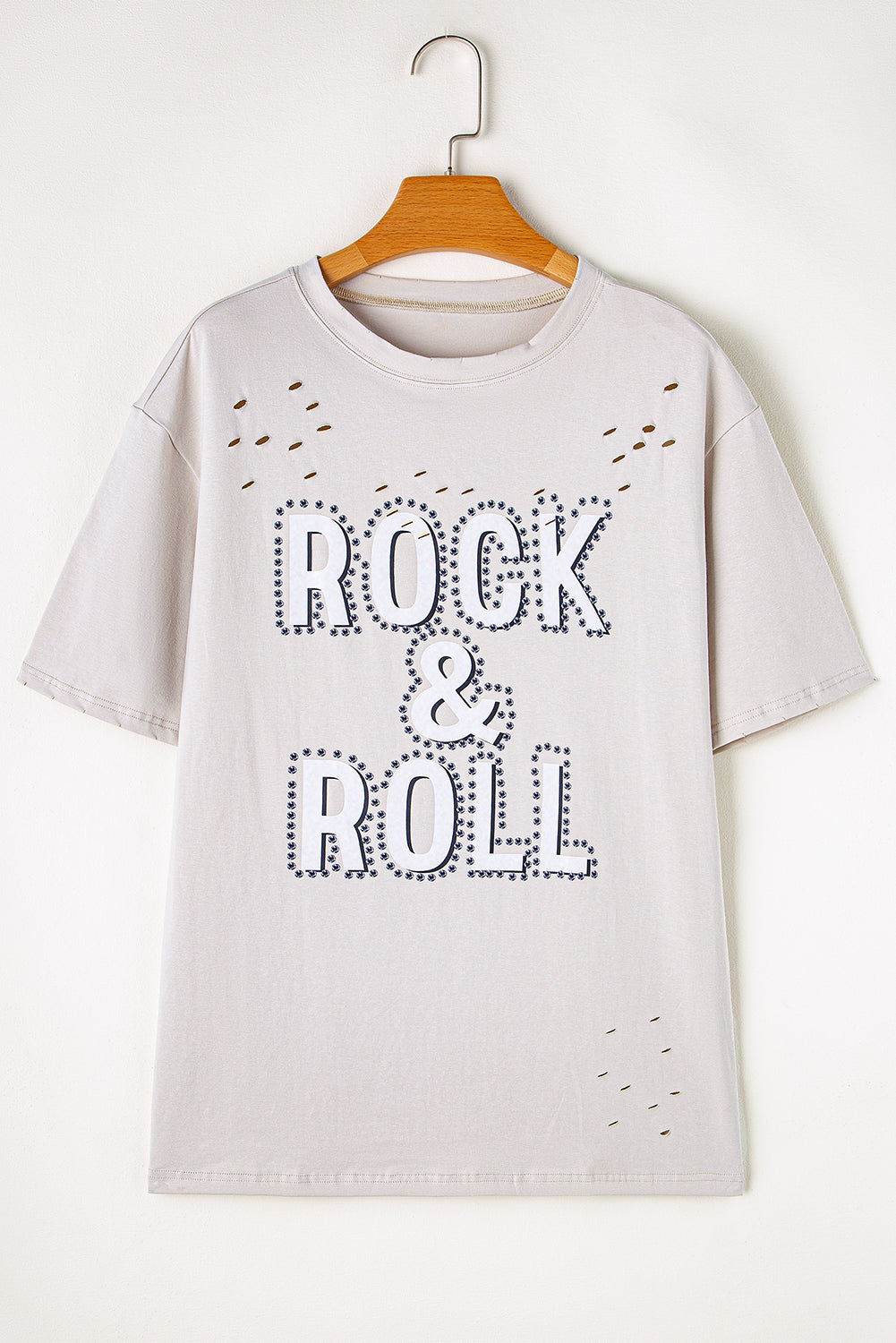 Gray Rock & Roll Graphic Distressed Tee