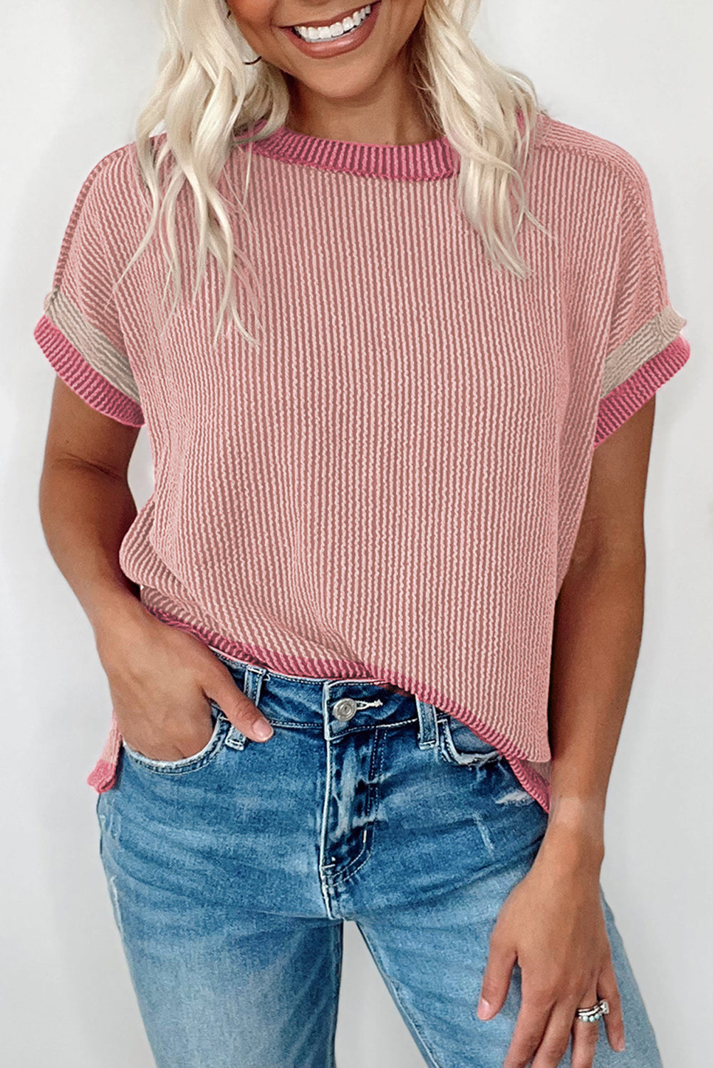 Light Pink Textured T Shirt