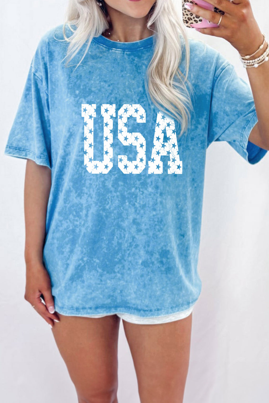 Blue USA Star Print T-shirt