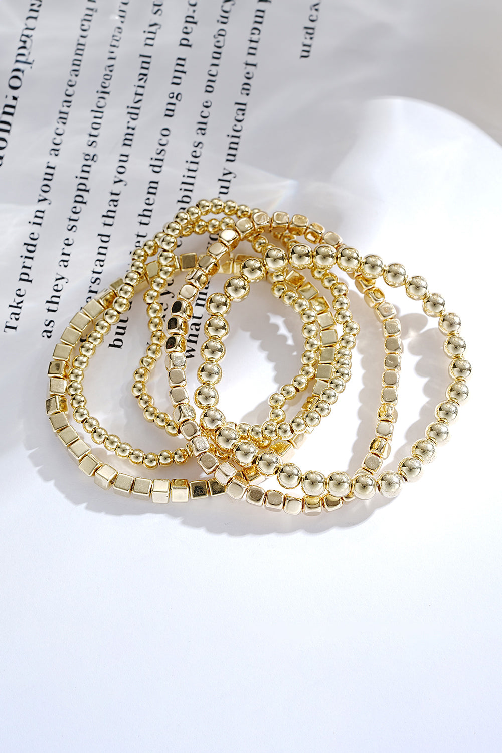 Gold Cube Beaded Bracelet Set
