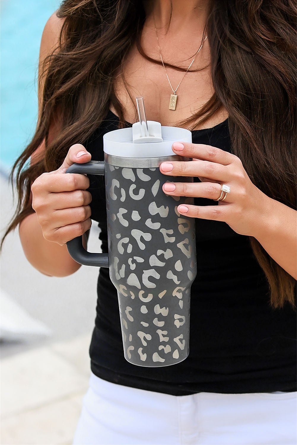Gray Leopard Print tumbler Cup
