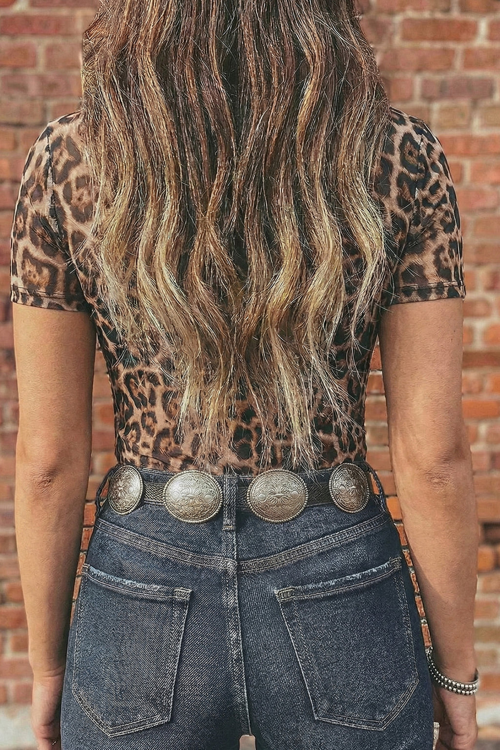 Leopard Print Mesh Short Sleeve Top