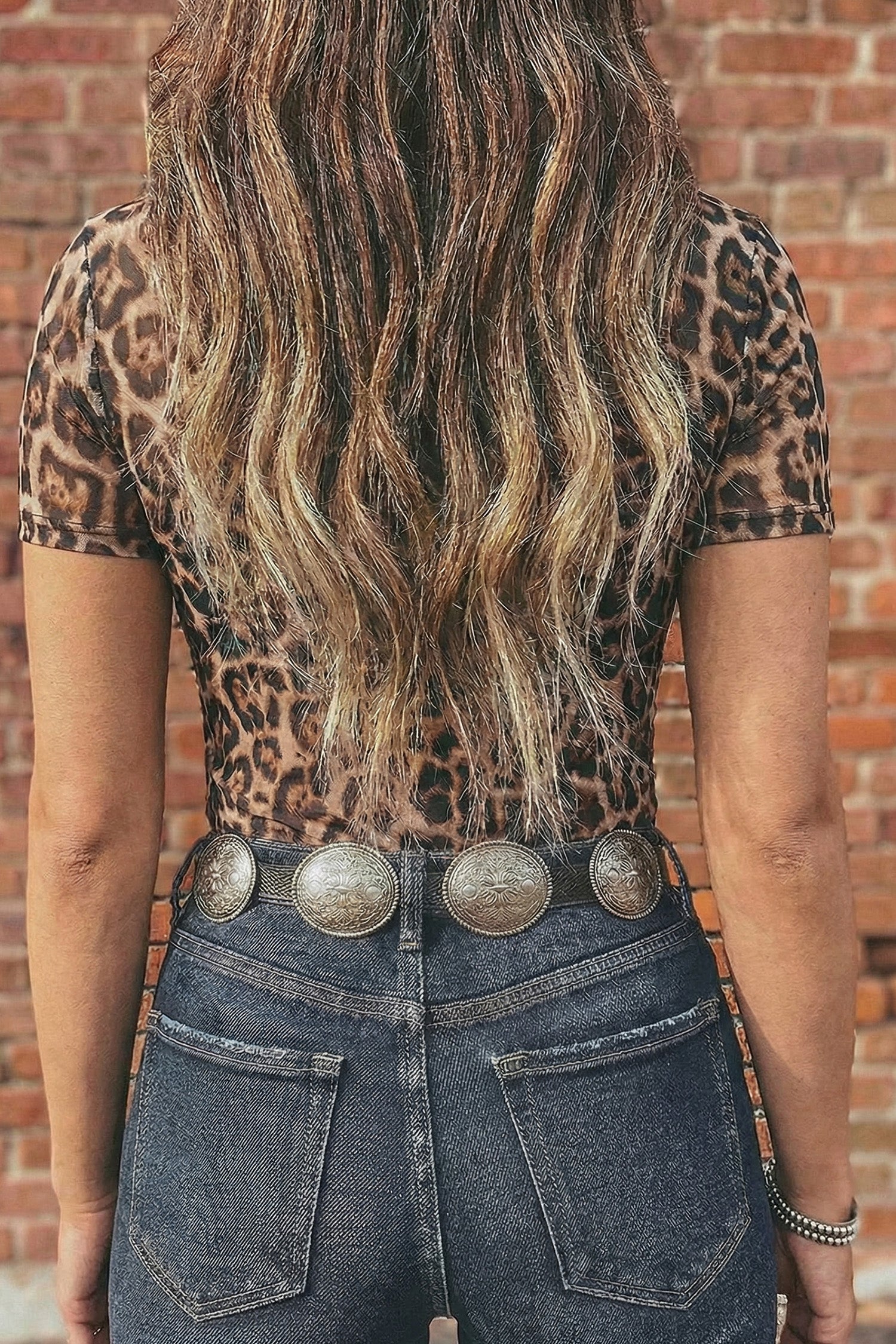Leopard Print Mesh Short Sleeve Top